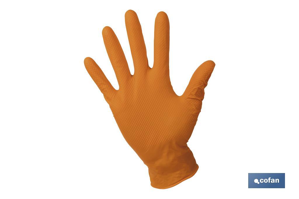 CAJA 100 UDS. GUANTES DE NITRILO NARANJA DIAMANTADO 8,5 G TALLA M