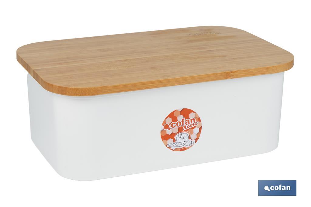 PANERA CON TAPA DE BAMBU COLOR BLANCO/MADERA 36 X 24 X13 CM